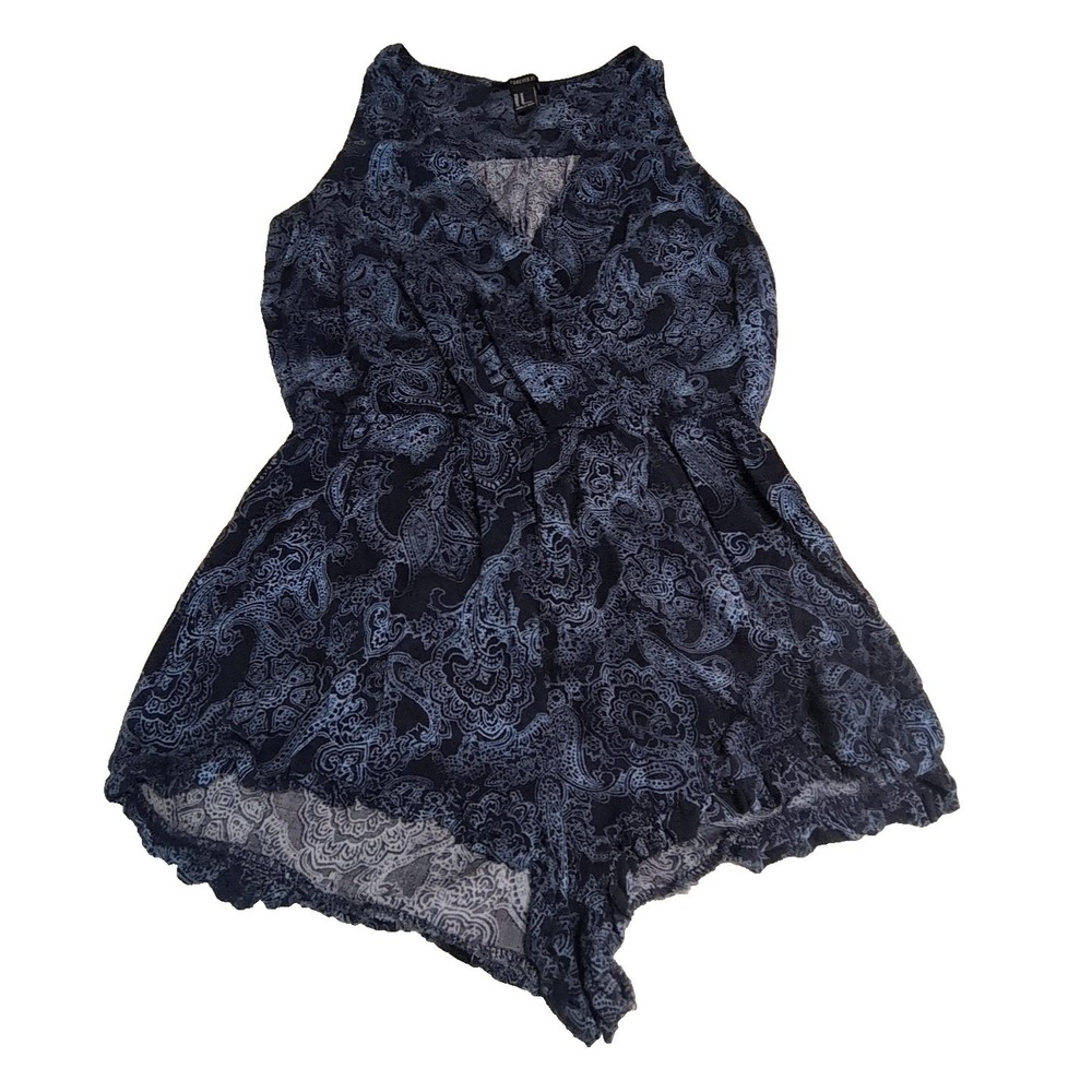 Forever 21 Paisley Romper‎ Womens Medium Blue Black Sleeveless Surplice V-Neck
